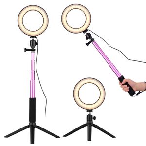 6 Inç Mini LED Halka Işık Pography Lamba Kısılabilir 3 Aydınlatma Modu Selfie Pography274o için Mini Masaüstü Tripod Ballhead