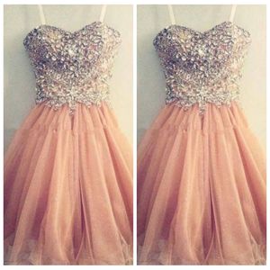 2019 Bling Bling Crystal Beaded Sweetheart A-Line Cocktail Prom Dresses Tulle Short Vestidos De Soiree Formal Graduation Party Gowns