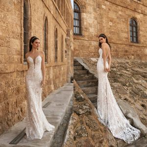 Seksi Illusion Mermaid Gelinlik V Yaka Kolsuz Aplike Sequins Dantel Gelin Elbise Sweep Tren Custom Made Robes de Mariée Sıcak Satmak