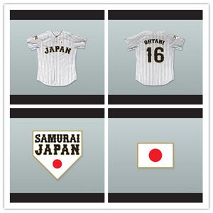 Maglia da uomo Shohei Ohtani 16 Giappone Samurai Maglie da baseball gessate bianche taglia S-XXXL