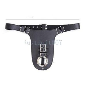 Bondage Black PU leather male chastity belt panties Pant ring strap restraint device Man #R43