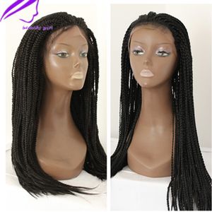 180 Densitet Syntetisk Flätad Box Braids Wig Lace Front Paryk för kvinnor Svart Färg Värmebeständig Fiber Baby Hair Braid Wig