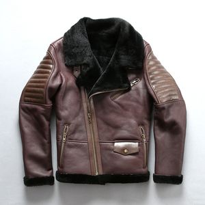 Fashion AVIREXFLY men leather jackets with Diagonal zipper Flight jacket Flocking sheepskin genuine leather jacket