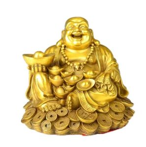 Maitreya cobre Buda Buda ornamentos de ouro dinheiro rir sala de estar feng shui sorte decoração