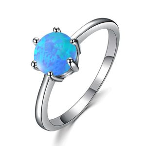 Luckyshine 6 Pçs / lote Royal Style Rodada Azul Fogo Opala Gemstone 925 Mulheres De Prata Anéis De Casamento Família Amigo de Férias Presente Anéis