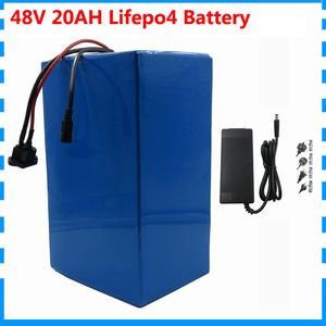 1000W LIFEPO4 Batteripack 48V 20AH Scooter Batteri 48 V 20ah elektrisk cykelbatteri med 30A BMS 58.4V 2A laddare