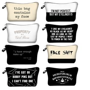 Digital Alphabet printed canvas Cosmetic Bags White and black Makeup Bag With various Pattern Pouchs For Travel