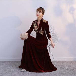 Estilo Chinês ocasional Mulheres vestido vintage bordado Qipao vestido Magro Nova primavera de manga comprida vestido de roupas de estilo Cheongsam