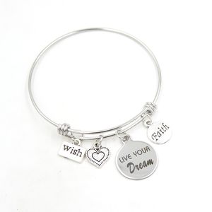 New Arrival Moda Drut Bransoletka Ze Stali Nierdzewnej Inspiracja Bransoletka Wish Faith Live your dream charms Bransoletka Bangle prezent pulsera