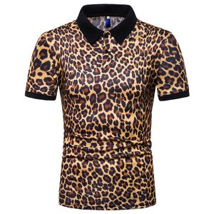 Летние 2019 мужская мода 3 цветов гепард напечатанная футболка с коротким рукавом Flip воротник повседневный отворот т рубашки поло людей рубашки