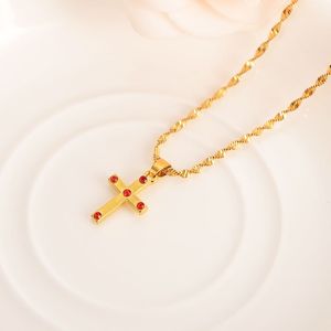 New african Jewelry Sets Solid gold Filled crystal CZ Cross redzircon Pendant Necklace Women Chain girls kids party Jewelry
