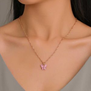 Leuke Vlinder Hangers Kettingen Snoep Kleur Dier Vlinder Sleutelbeen Ketting Kettingen voor Vrouwen Insect Ketting Sieraden Bijoux