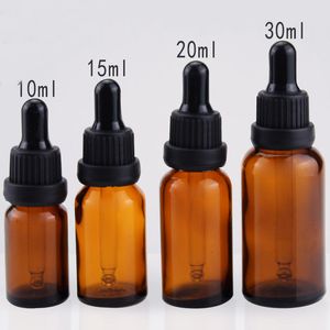 Bottiglie contagocce in vetro ambrato all'ingrosso da 10 ml 15 ml 20 ml 30 ml 50 ml 100 ml Bottiglia in vetro E liquido con tappo a vite nero Fiale contagocce in vetro da 100 ml