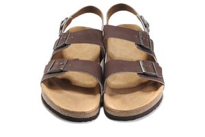 New Famous Men's Flat Sandals Women Casual Shoes Male Three Buckle Heeled Summer Beach Top Quality Genuine Leather Slippers