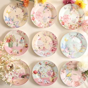 Pastoral Bone China Dishes And Plates 8 inch Porcelain Cake Dish Pastry Fruit Tray Ceramic Tableware Steak Dinner Plate Decoration