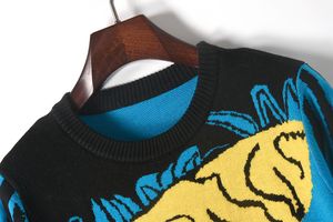 Fashion-End Blue Tiger Print Jacquard Pullover Kvinnor Märke Samma stil Pärlor Kristaller Knitting Kvinnors Tröjor Runway Style Sweaters 07051