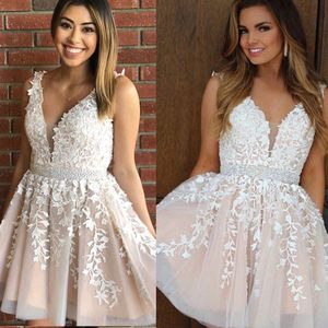 2020 Short Prom Dresses V Neck Mini Skirts 3D Appliques Evening Gowns Custom Formal Party Special Occasion Dress