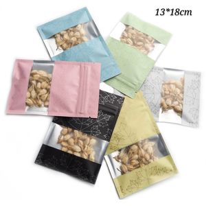 13*18cm 100pcs 6 Colors Zipper Dry Food Packaging Mylar Bags with Translucent Window Heat Sealing Package Pouches Sample Pistachio Nuts