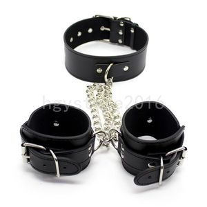 Bondage Restraint Neck to Wrist Cuffs Kragenkette Leine Handschellen Spielzeug neu R987