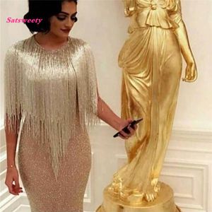 Silver Beading Arabic Glitter Muslim Evening Dresses Vestido De Festa Longo Vintage Robe De Soiree Formal Dress