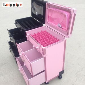 Großhandel Aluminiumrahmen + PVC Dresser kosmetischer Fall, Make-Up-Werkzeug-Koffer Box, Rollen Makeup Trolley Gepäcktasche