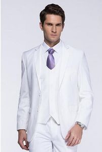Brand New White Groom Tuxedos Notch Lapel Groomsmen Mens Bröllopsklänning Populära Man Jacka Blazer 3 Piece Suit (Jacka + Byxor + Vest + Tie) 878