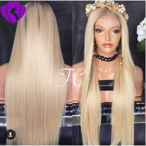 613 блондинка кружева передние синтетические парики бразильские волосы парик прямой 250 плотность 13x4 фронтальный косплей парик для белых / черных женщин