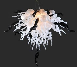 Modern White Color Lamp Interspersed Black Pipes LED Flush Mounted Hand Blown Murano Glass Art Chandelier Lighting