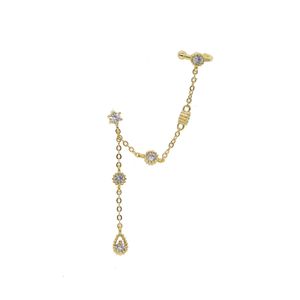 Hurtownia elegancja frędzlowa kolczyk dla kobiet 925 Sterling Silver Single CZ Stud Circle Ear Cuff Link Chain Gorgeous European Women Jewelry