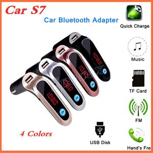 Renkli Araba S7 Şarj Cihazı FM Verici Bluetooth Mp3 çalar USB bağlantı noktaları Kiti Aux Handsfree Adaptör Otomobil Aksesuarları
