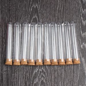 10pcs/lot Transparent Plastic Round Bottom Test Tube with Cork Stoppers Empty Scented Tea Tubes Like Glass 18x100mm