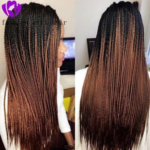 2020 Nowy styl syntetyczny koronki przednia peruka długie pudełko warkocz peruka Ombre Brown Glueless Pleciony dla Afro Kobiety Codzienne zużycie