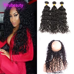 Water Wave 3 Bundles mit 360 Lace Frontal Free Part Brasilianische Reine Haarverlängerungen mit Spitzenverschlüssen, natürliche Farbe, nass und gewellt