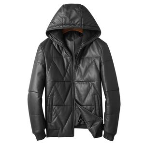 Luxury Men Sheepskin Down Jacket Winter Leather Down Coat Hooded Parkas White Duck Down Padded Windbreaker Outerwear Overcoat Waterproof