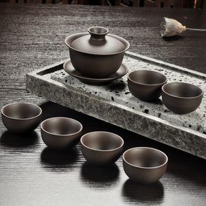 Venda imperdível conjunto de chá de areia roxa yixing preto/vermelho bule de cerâmica kung fu, bule de areia roxa feito à mão xícara de chá gaiwan terrina cerimônia do chá