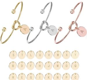 26 A-Z Englische Buchstaben Initialen Armband Armreif Silber Gold Buchstaben Charm Armbänder Liebe Schleife Armband Manschetten für Frauen Mädchen Will und Sandy Epacket