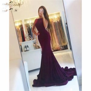 Burgundy Mermaid Evening Dresses Long Prom Gown Vestido de Festa Elastiska Satin Ärmlös Sweep Train Formell Evening Party Dress