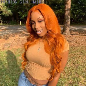 HotSelling Syntetisk Lace Frontal Wig Wavy 13x4 Lace Front Simulering Mänskliga hår Orange Lace Front Pärlor för amerikanska kvinnor