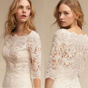 BHLDN 2019 Bohem Düğün Ceket Beyaz Fildişi Bolero 3/4 Kollu Dantel Aplike Zarif Sarar Omuz Silkme Gelin Ceket Custom Made