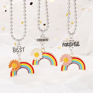 2020 Bohemian Stainless Steel Best Friends Stitching Pendant Necklace for Female Floral Rainbow Friendship Necklace Puzzle Choker BFF