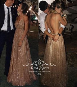 Sparkly Sequined Backless Long Prom Dresses 2019 A Line Plus Size Arabic African Girls Pageant Formal Evening Engagement Party Gowns