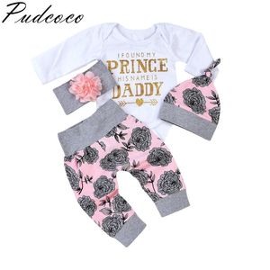 Pudcoco Baby Girl Floral Clothes Newborn Infant Long Sleeve Romper Pants Headband Outfits Clothes Casual Clothing Sets 0-18M