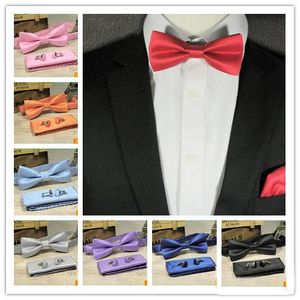 3PCS/SET Solid Bow Ties Set 15 Colors Mens Fashion Bowtie Handkerchief Cufflinks Sets Tuxedo Accessories For Wedding Party Business Suit