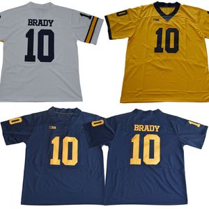 Men College Michigan Wolverines koszulka biała niebieska żółta 10 Tom Brady American Football Wear University Dorosle Size Szyghed Jerseys Mix Order