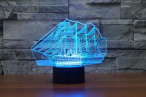 3D Boat Illusion Lamp 3D LED Light 7 RGB-lichten DC 5V USB Powered 5th Battery Powered