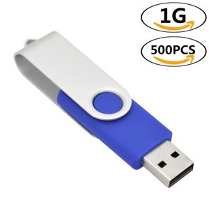 Çok renkli toplu 500pcs 1GB USB flaş sürücüleri döner katlanır metal flaş kalem sürücüler Dönen bellek çubukları bilgisayar için başparmak depolama