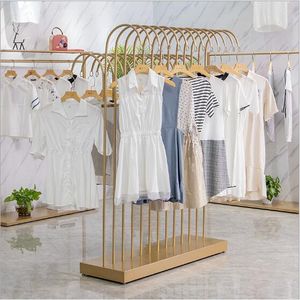 Golden Landing coat hanger Clothing store floor rack Simple display racks Double Bent Intermediate Shelf Parallel bars side hanger