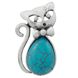 Europe and America Ring Green Pine Ancient Silver Retro Bow Kitten Shape Turquoise Female Ring