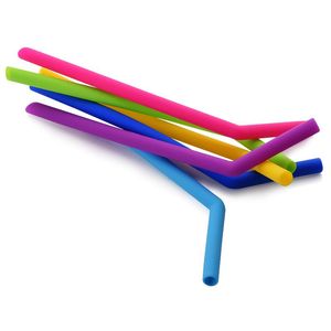 Drinking Straw Silicone Stripes Straw 6 color Silicone Eco Straws Reusable for 800ml Mugs Smoothie Flexible Sucker DH0011