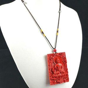 Chinese Natural vermelho orgânico Cinnabar pedra Buddha Colar Colar Charme Jóias Sorte Amuleto presentes Para Mulheres Homens
